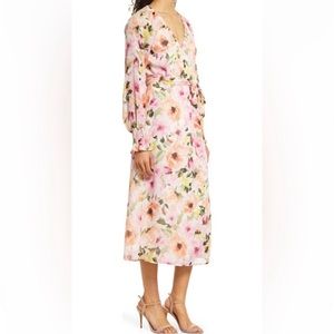 Charles Henry Spring Floral Wrap Midi Dress, NWT